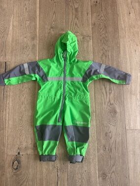 Oakiwear Kids Neon Green Hooded Rain Suit - Size 1T